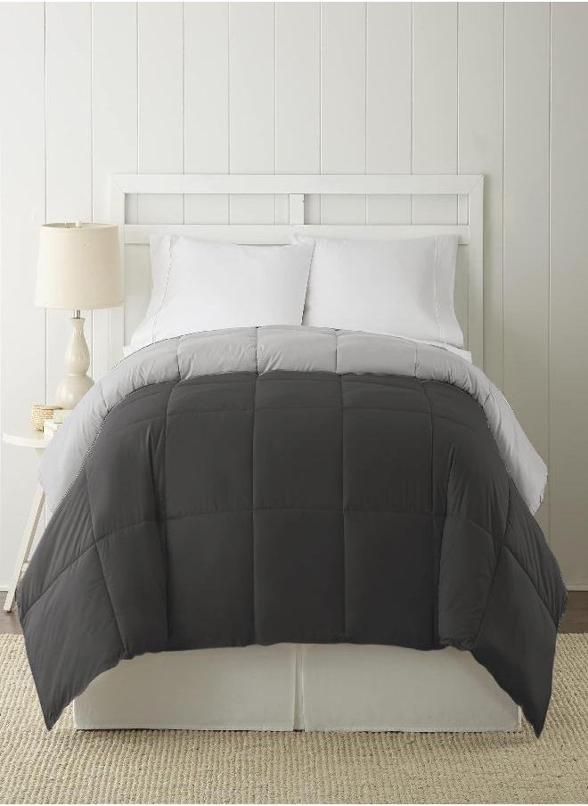 Modern Threads Modern Threads Down Alternative Microfiber Quilted Reversible Comforter & Duvet Insert - Soft, Comfortable Alternative to Goose Down - Bedding for All Seasons Carbon/Steel Full/Queen  - Image 2