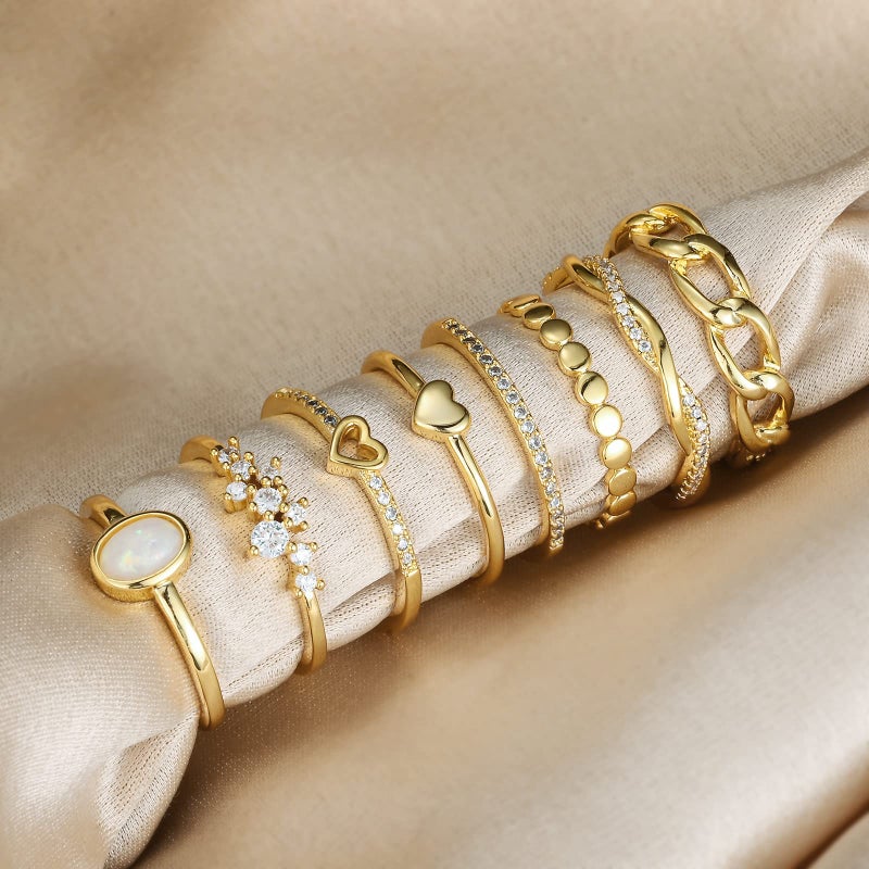PLOMFOV 14K Gold/Silver Plate Stacking Rings Set for Women CZ Heart Simple Cute Stackable Rings Dainty Trendy Gold Statement Rings Plain Band Size 4-11 Gold 6 - Image 5