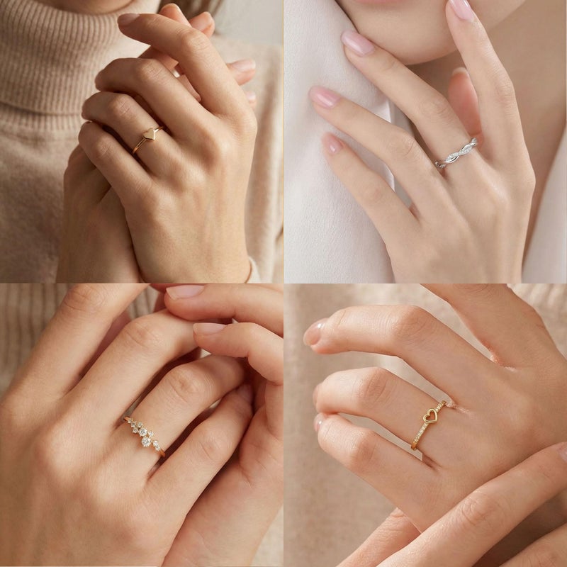 PLOMFOV 14K Gold/Silver Plate Stacking Rings Set for Women CZ Heart Simple Cute Stackable Rings Dainty Trendy Gold Statement Rings Plain Band Size 4-11 Gold 6 - Image 3