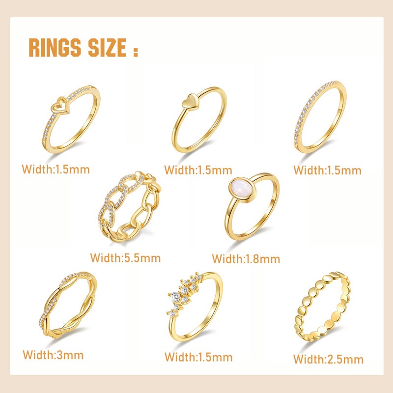 PLOMFOV 14K Gold/Silver Plate Stacking Rings Set for Women CZ Heart Simple Cute Stackable Rings Dainty Trendy Gold Statement Rings Plain Band Size 4-11 Gold 6 - Image 4