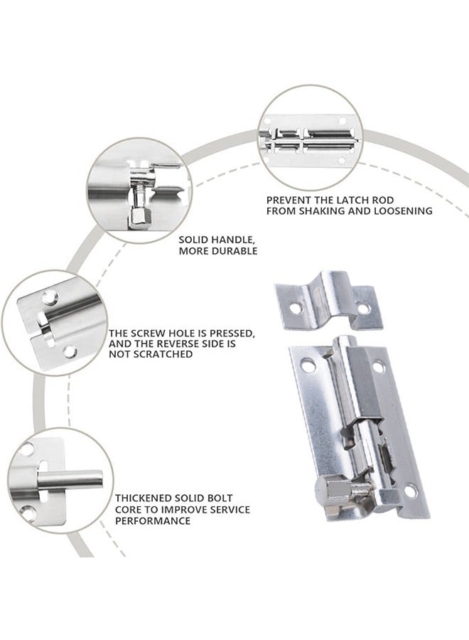 Slide Barrel Bolt Latch Sliding Latch Lock Stainless Steel  Lock Padlock Latches Heavy Duty Barrel Bolts Safety Door Lock Padlock Latches Heavy Duty Bolts Safety Door Lock for Door Security Silver  - Image 2