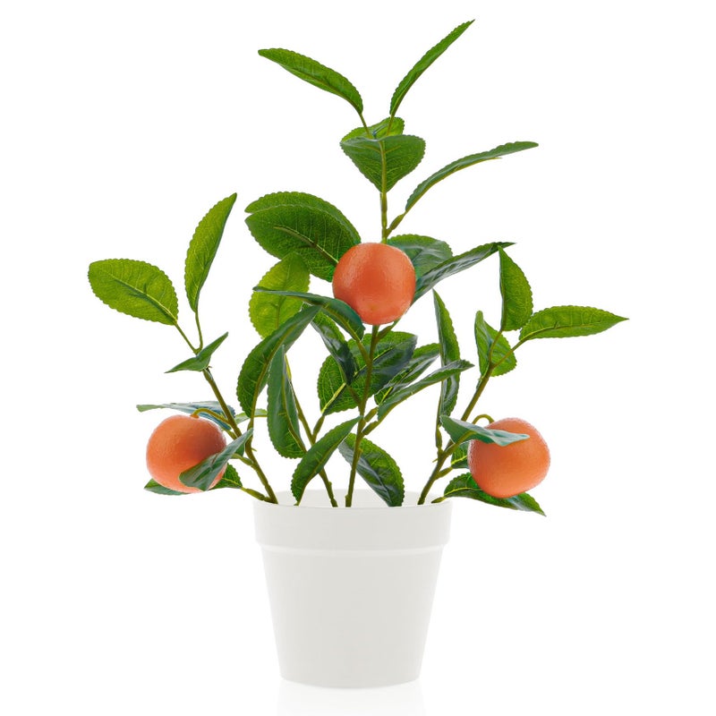 Woration Artificial Orange Plant Potted 13.8inches Small Faux Fruit Orange Tree Bonsai with Black Pot Table Centerpiece - Image 1