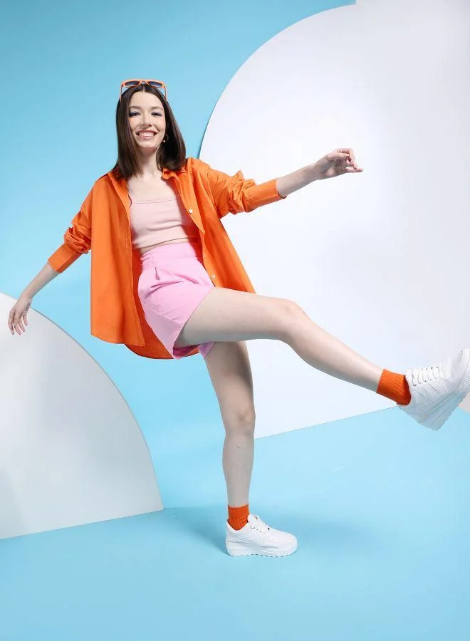 مرفوعة Women Oversized Solid Shirt