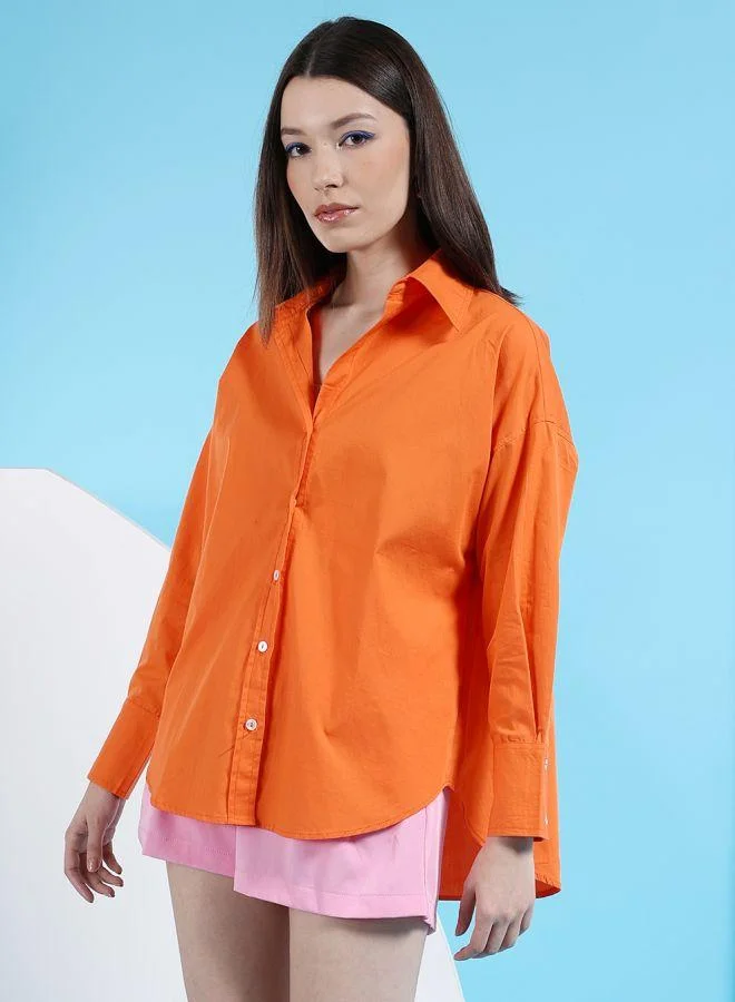 مرفوعة Women Oversized Solid Shirt