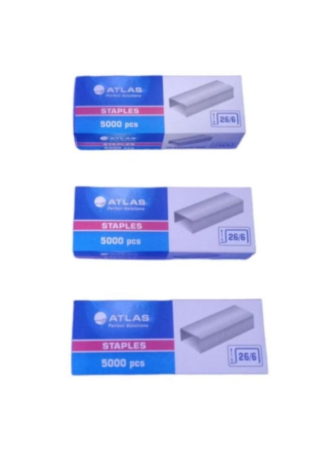 ATLAS 3 Boxes X 5000-Piece Standard Staples Silver 