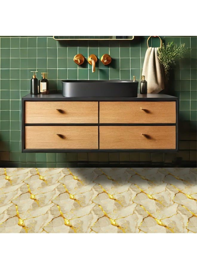 HOMETITUTE 10 Pcs Gold Cracked Marble Pattern Floor Tiles 12x12 Inch Removable Self Adhesive DIY for Kitchen, Bathroom, Living Room, Entryway, Home Decor - Image 5