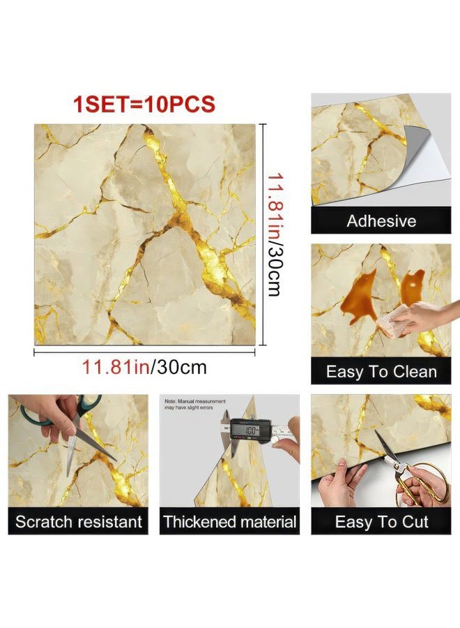 HOMETITUTE 10 Pcs Gold Cracked Marble Pattern Floor Tiles 12x12 Inch Removable Self Adhesive DIY for Kitchen, Bathroom, Living Room, Entryway, Home Decor - Image 3