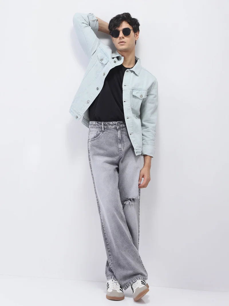 Urbano Fashion  Urbano Fashion Men's White Grey Regular Fit Washed Full Sleeve Denim Jacket  | Best Price UAE