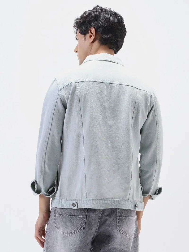 Urbano Fashion  Urbano Fashion Men's White Grey Regular Fit Washed Full Sleeve Denim Jacket  | Best Price UAE