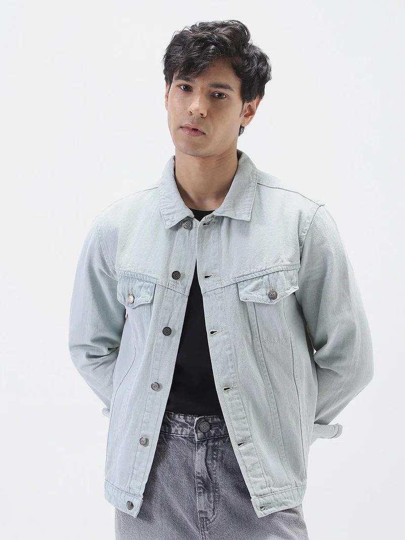 Urbano Fashion  Urbano Fashion Men's White Grey Regular Fit Washed Full Sleeve Denim Jacket  | Best Price UAE