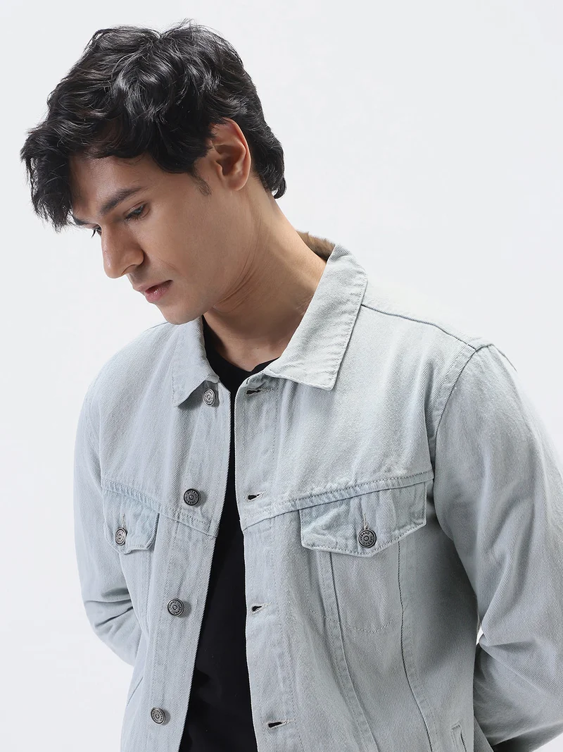 Urbano Fashion  Urbano Fashion Men's White Grey Regular Fit Washed Full Sleeve Denim Jacket  | Best Price UAE