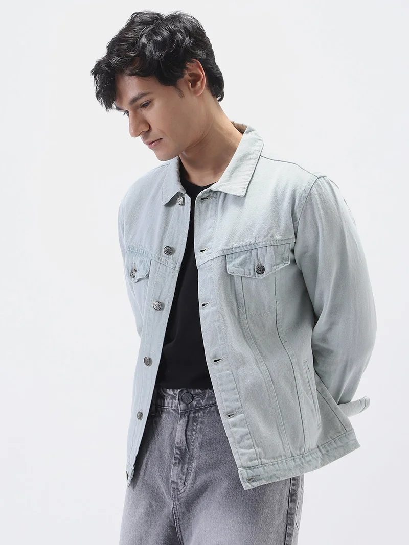 Urbano Fashion  Urbano Fashion Men's White Grey Regular Fit Washed Full Sleeve Denim Jacket  | Best Price UAE