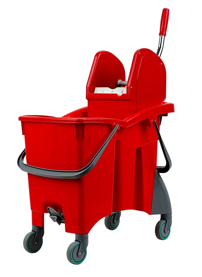 FILMOP - Professional Twin-Bucket Mop Trolley | Italian Manufactured | 360-Degree Rotating Swivel Wheels | Suitable For Hospitality Settings, Commercial Use, & Professional Use | 16 x 14 Liters | Red - Image 1