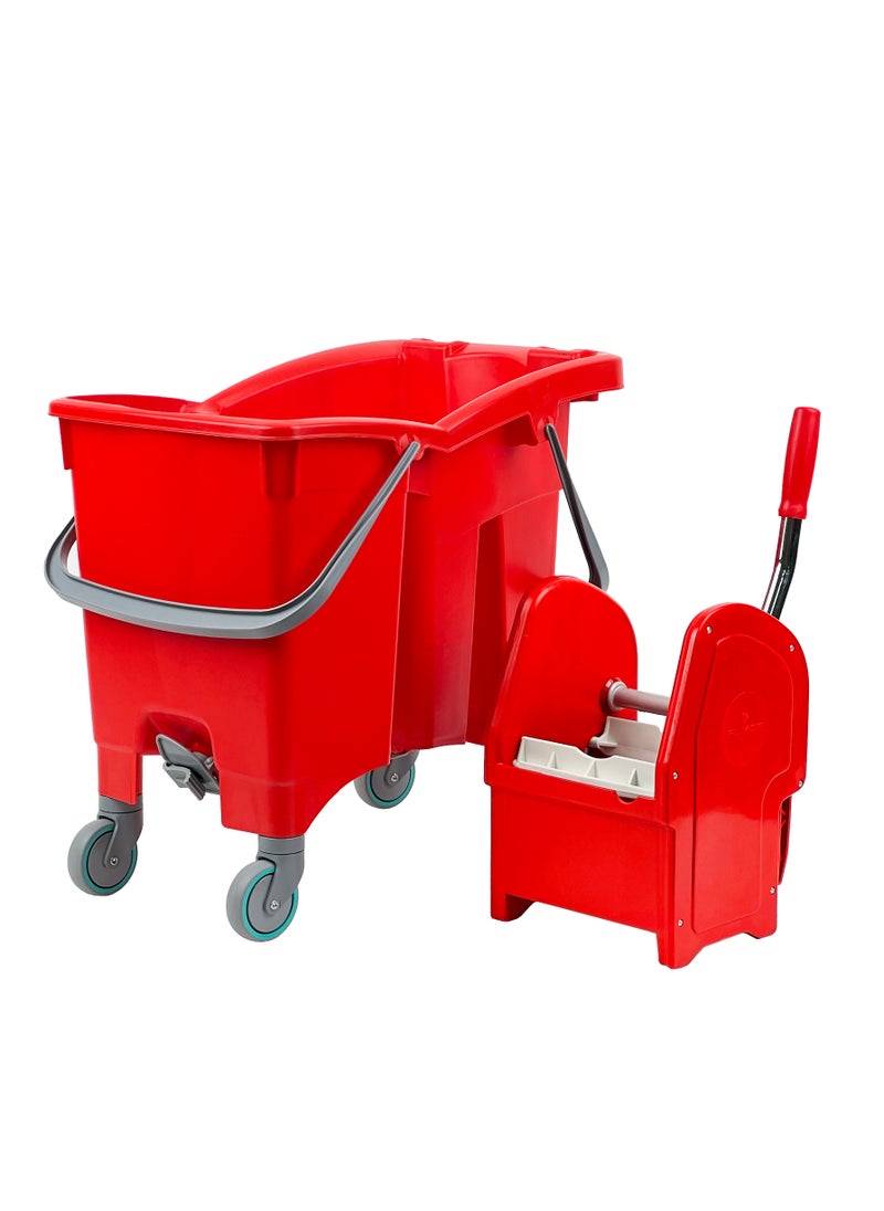FILMOP - Professional Twin-Bucket Mop Trolley | Italian Manufactured | 360-Degree Rotating Swivel Wheels | Suitable For Hospitality Settings, Commercial Use, & Professional Use | 16 x 14 Liters | Red - Image 1
