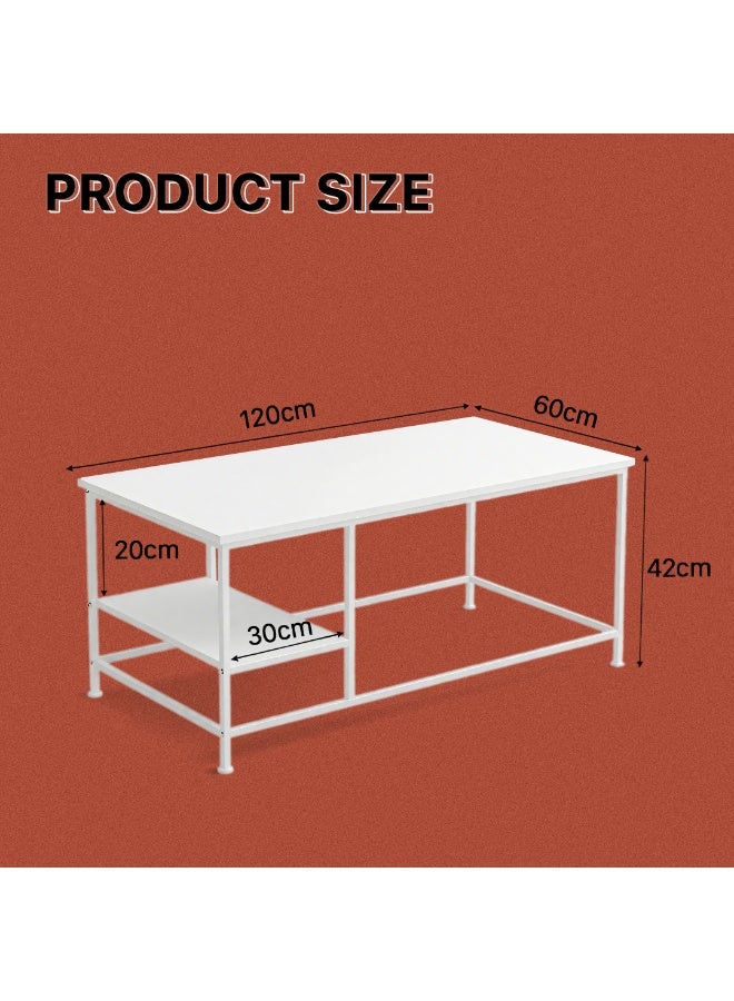 ACPLAY Modern White Coffee Table for Living Room – 3-Tier Minimalist Tea Table with Open Storage Shelves, Space-Saving Design, White Wood Top & Metal Frame, Easy Assembly - Image 3