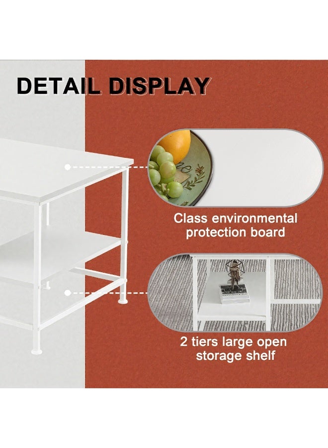 ACPLAY Modern White Coffee Table for Living Room – 3-Tier Minimalist Tea Table with Open Storage Shelves, Space-Saving Design, White Wood Top & Metal Frame, Easy Assembly - Image 4