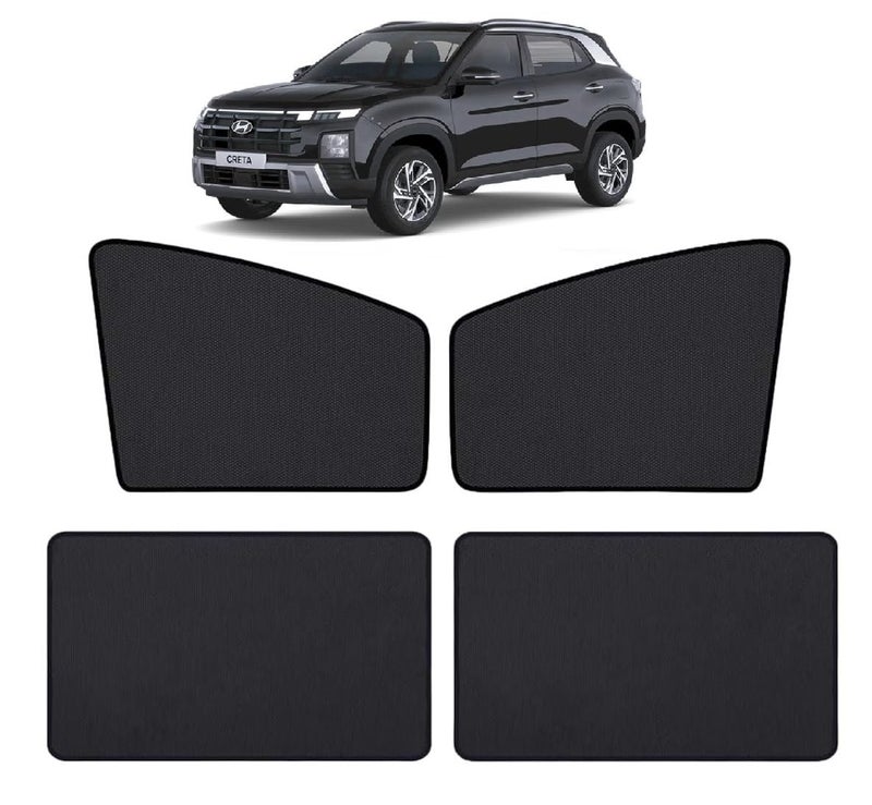 Auto Hub Nylon Car Window Sunshade/Curtains Compatible with Creta (Model- 2024-Till Date) - Pack of 4, Creta Sun Shade, Black - Image 1