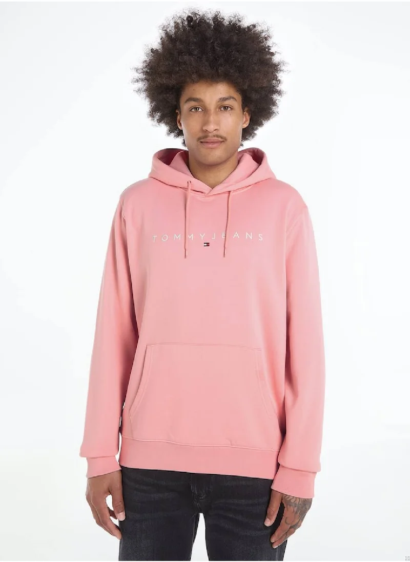 TOMMY JEANS Men's Regular Fit Linear Logo Pullover Hoody - Cotton/ Polyester, Pink