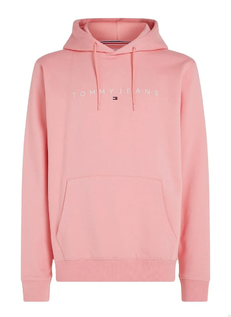 TOMMY JEANS Men's Regular Fit Linear Logo Pullover Hoody - Cotton/ Polyester, Pink