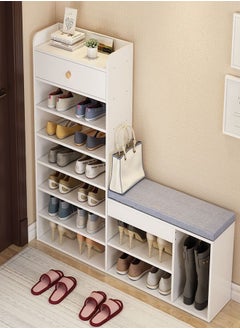 Multi Layers Shoe Rack with Storage Drawer and Changing Stool 105 x 24 x 116 cm