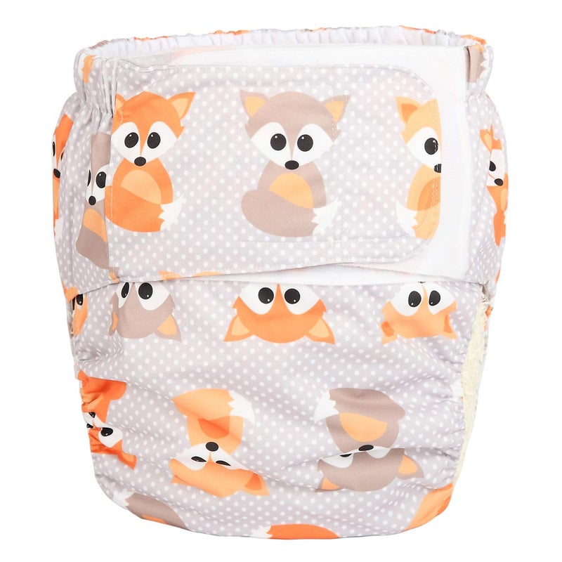Sigzagor Adult Cloth Diaper Nappy Reusable Washable for Disability Hook and Loop Baby Fox Large 26in to 50in