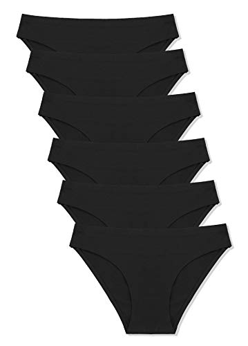 FINETOO 6 Pack Women’s Seamless Hipster Underwear No Show Panties Invisibles Briefs Soft Stretch Bikini Underwears XS-XXL(M) Black - Image 1