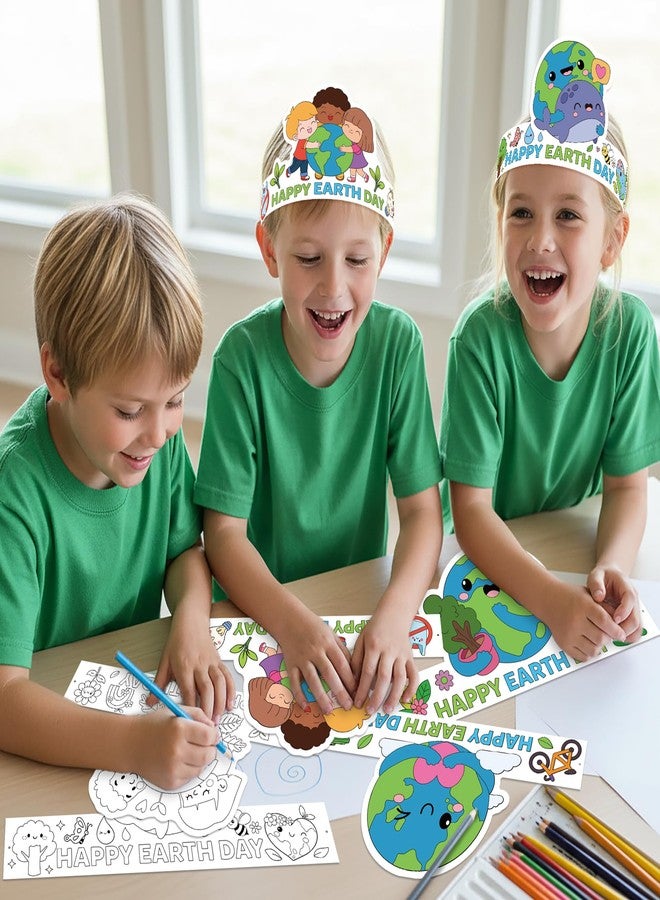 BkeeCten Color Your Own Earth Day Coloring Crowns, Save The Earth Cartoon Paper Hat, Environmental Protection Theme Adjustable DIY Coloring Hat - Image 4