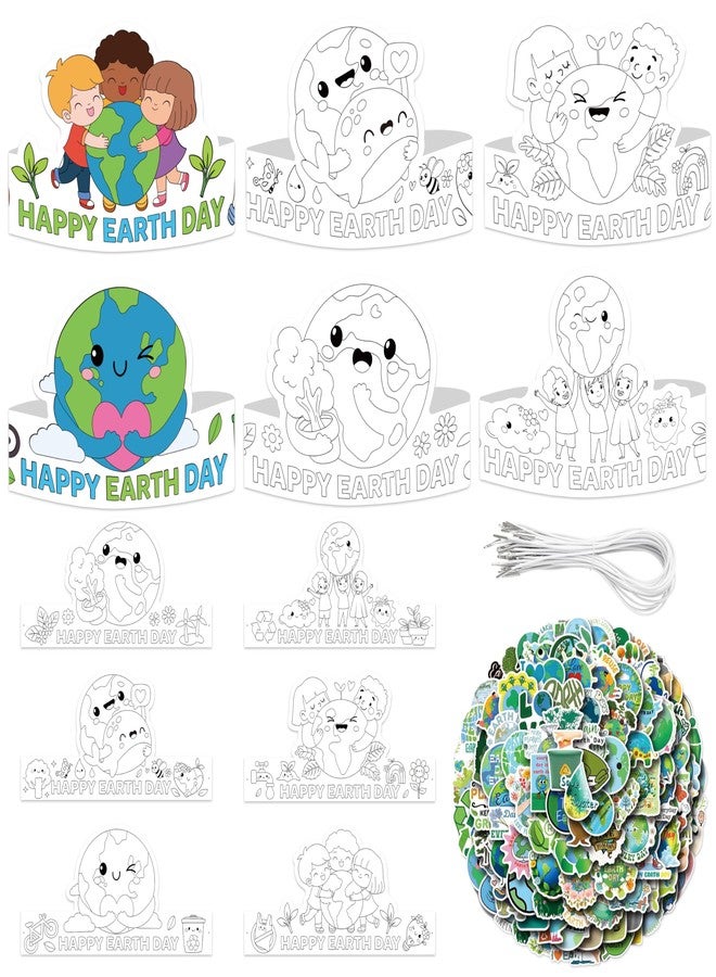 BkeeCten Color Your Own Earth Day Coloring Crowns, Save The Earth Cartoon Paper Hat, Environmental Protection Theme Adjustable DIY Coloring Hat - Image 1