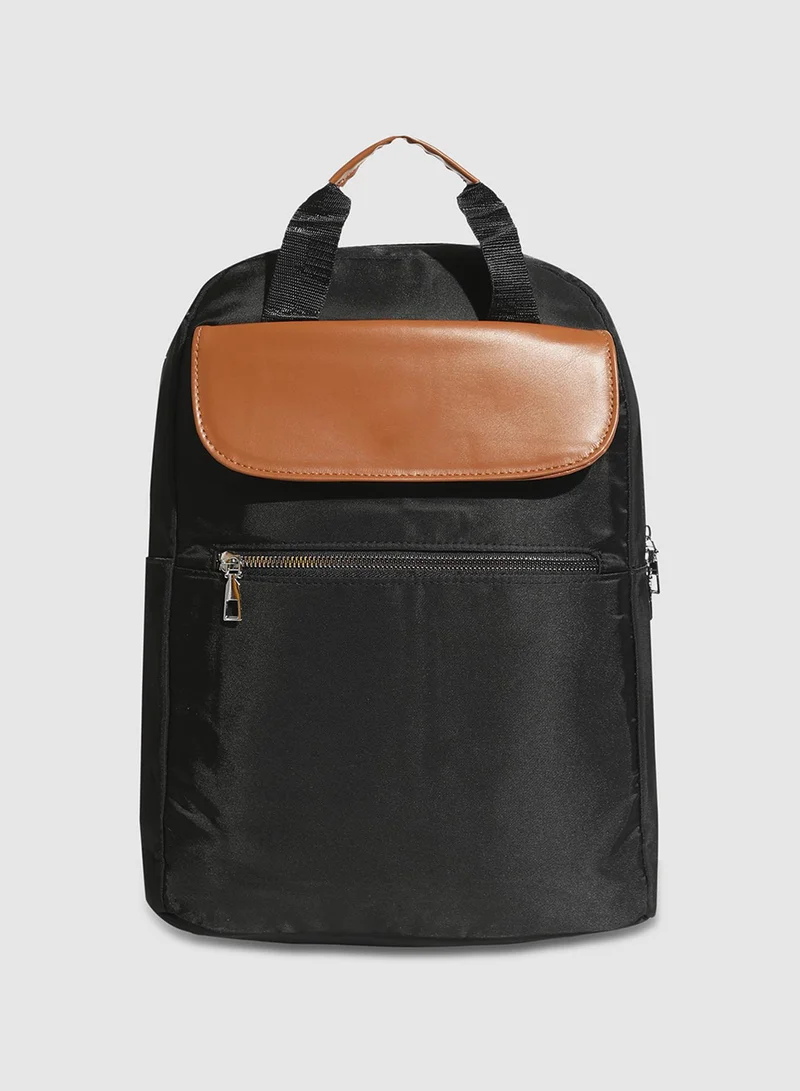 Contrast Flap Backpack - Black