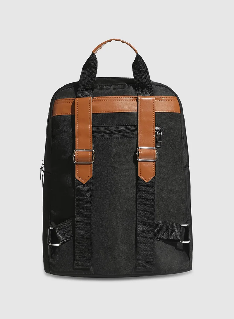 Haute Sauce  Contrast Flap Backpack - Black  | Best Price UAE