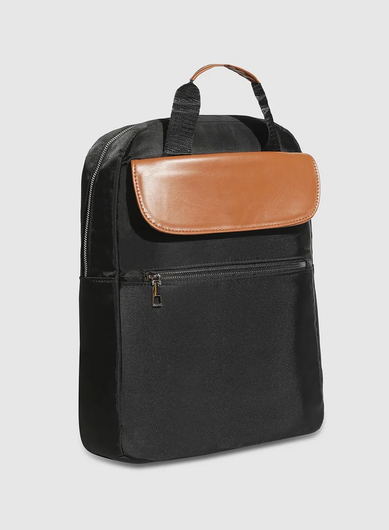 Haute Sauce  Contrast Flap Backpack - Black  | Best Price UAE