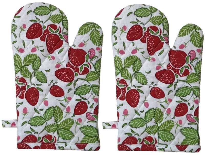 Tidy Multi Colour Floral Printed Design Cotton Kitchen Oven Hand Glove Pack of 2Pcs - Image 1
