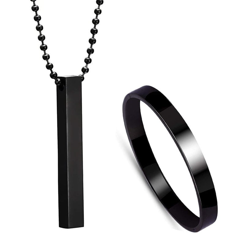 Okos Men's Fashion Jewellery Set Combo of 2 Stainless Steel 3D Cuboid Vertical Bar/Stick Locket Pendant Necklace With Full Kada for Boys and Men CO1000442 - Image 1