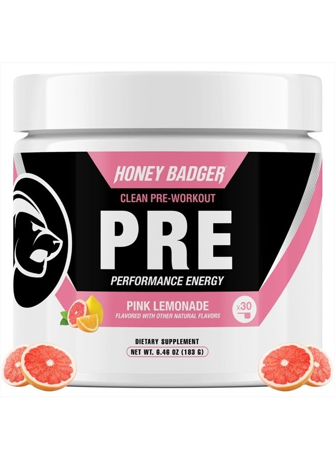 Honey Badger - Pre Workout Powder, Keto Vegan Preworkout for Men & Women with Vitamin C for Immune Support, Beta Alanine & Caffeine, Sugar Free Natural Energy Supplement, Pink Lemonade, 30 Servings - Image 1