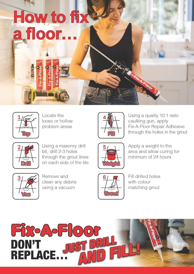 Fix-A-Floor The Original Loose Tile Repair Adhesive - Tile, Porcelain, Ceramic, Marble, Stone & Wood Floor Repair Adhesive - 1 Gallon Jug - Image 2