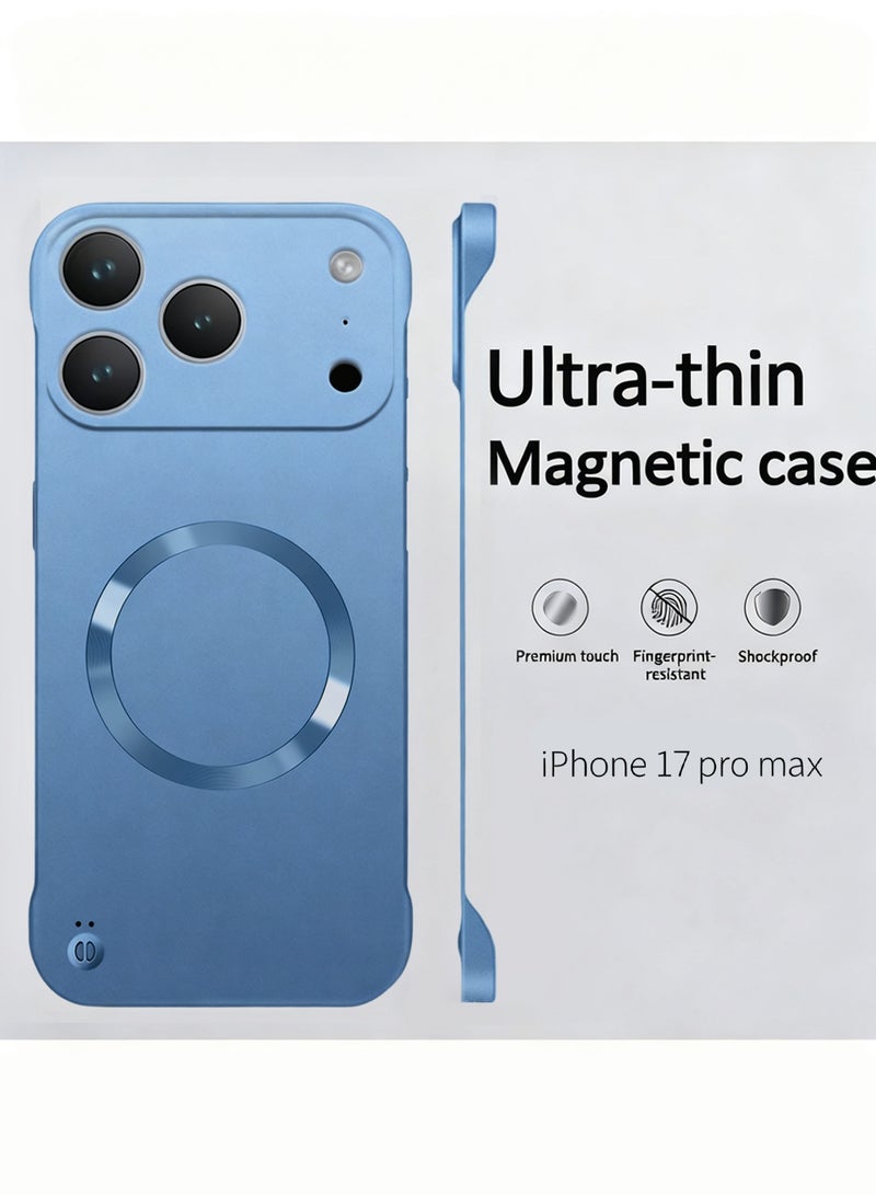 إكس ليفيل جراب هاتف iPhone 17 Pro Max من مادة TPU بتصميم بسيط مع غطاء لعدسة الكاميرا، طلاء معدني رقيق بدون إطار وحلقة معدنية متوافقة مع Magsafe ومضاد لبصمات الأصابع وغطاء صلب من البولي كربونات، أزرق - Image 1