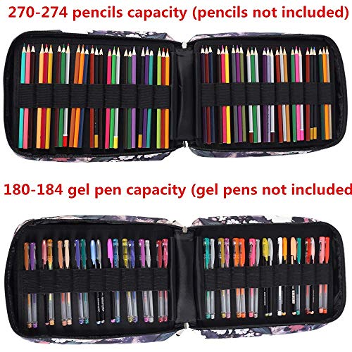 Shulaner Pencil Case Slot Holds 270 to 274 Colored Pencils or 180 to184 Color Gel Pens with Zipper Closure Large Capacity Nylon Pen Organizer for Artist Gray Rose - Image 5