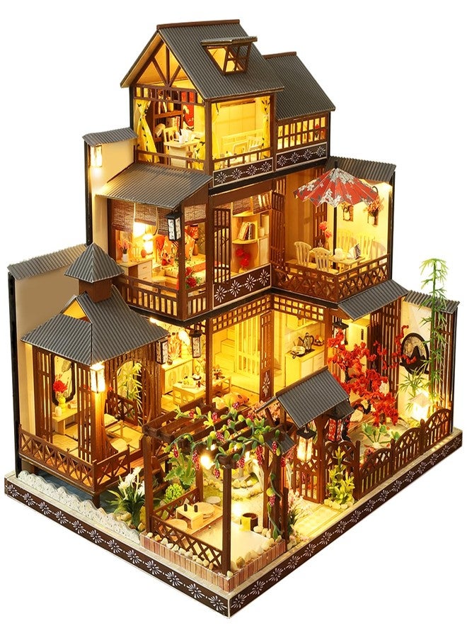 Spilay DIY Dollhouse Miniature with Wooden Furniture,DIY Dollhouse Kit Big Japanese Courtyard Model with LED & Music Box,1:24 Scale Creative Room Gift Idea for Adult Friend Lover (Yaquan Courtyard) - Image 1