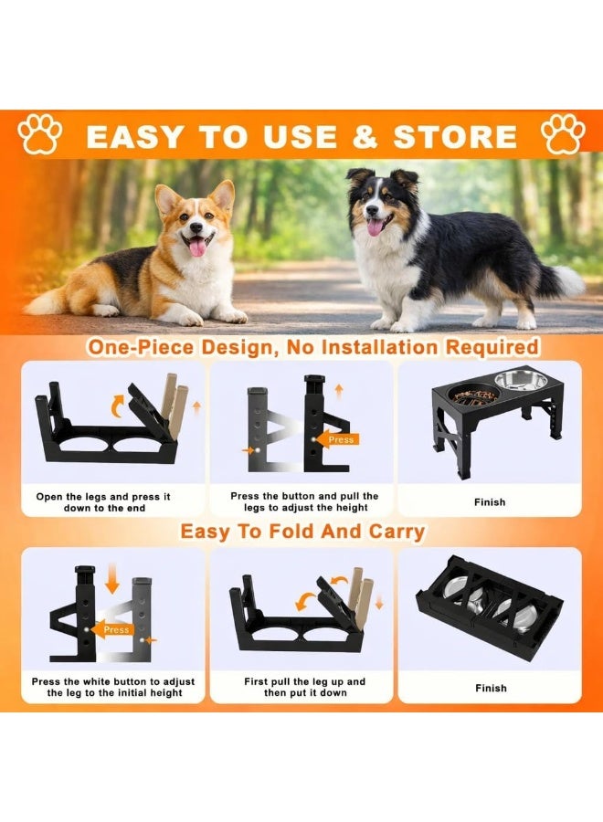 M.A&F's Elevated Dog Bowl,5 Height Adjustable Elevated Slow Feeding Dog Bowl,With Anti Slip Feet,With 2 Stainless Steel Bowls And 1 Slow Feeding Dogs Bowl,For Small/Medium/Large Dogs Cats(Black) - Image 2