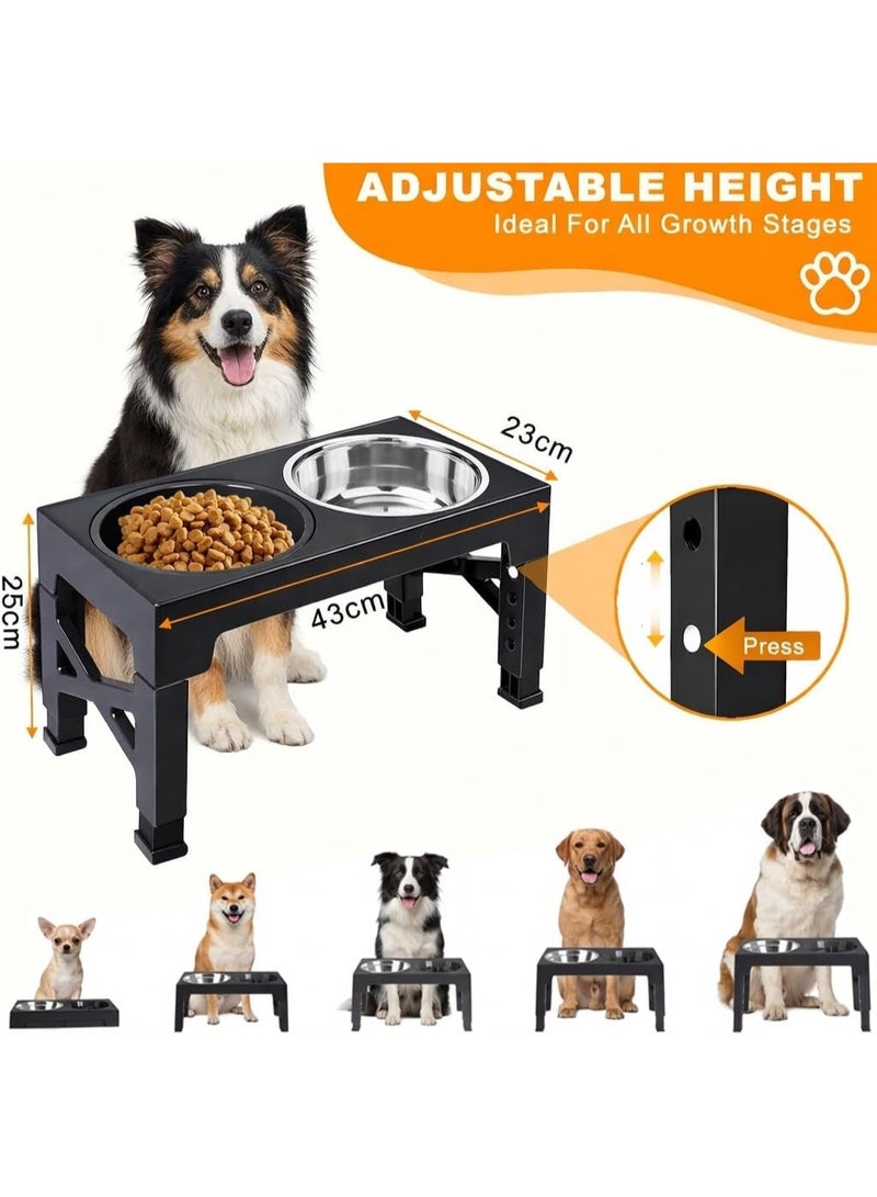 M.A&F's Elevated Dog Bowl,5 Height Adjustable Elevated Slow Feeding Dog Bowl,With Anti Slip Feet,With 2 Stainless Steel Bowls And 1 Slow Feeding Dogs Bowl,For Small/Medium/Large Dogs Cats(Black) - Image 3