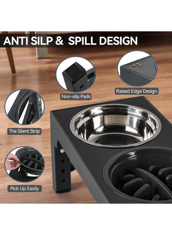 M.A&F's Elevated Dog Bowl,5 Height Adjustable Elevated Slow Feeding Dog Bowl,With Anti Slip Feet,With 2 Stainless Steel Bowls And 1 Slow Feeding Dogs Bowl,For Small/Medium/Large Dogs Cats(Black) - Image 4