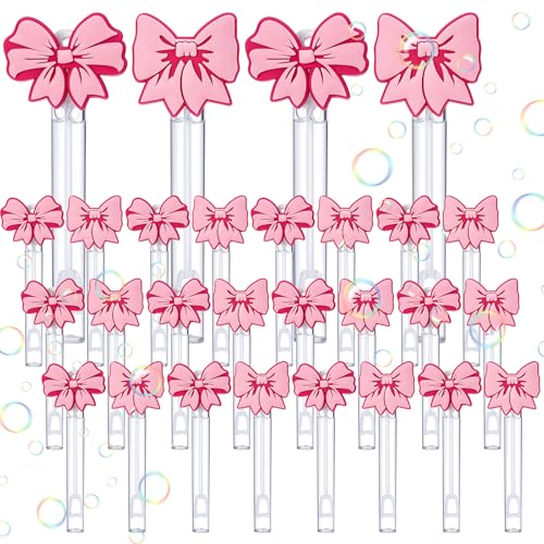 Rotatingpals 24 Pcs Pink Bow Bubble Wands Bulk Black Pink Bow Party Favors Mini Bubble Stick for Party Supplies Coquette Bridal Gift Baby Shower Piata Bachelorette Favors - Image 1