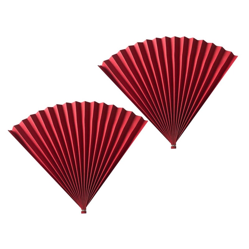 Red Antique Chinese Folding Paper Fans 2pcs Photography Props Handheld Decor - Image 2