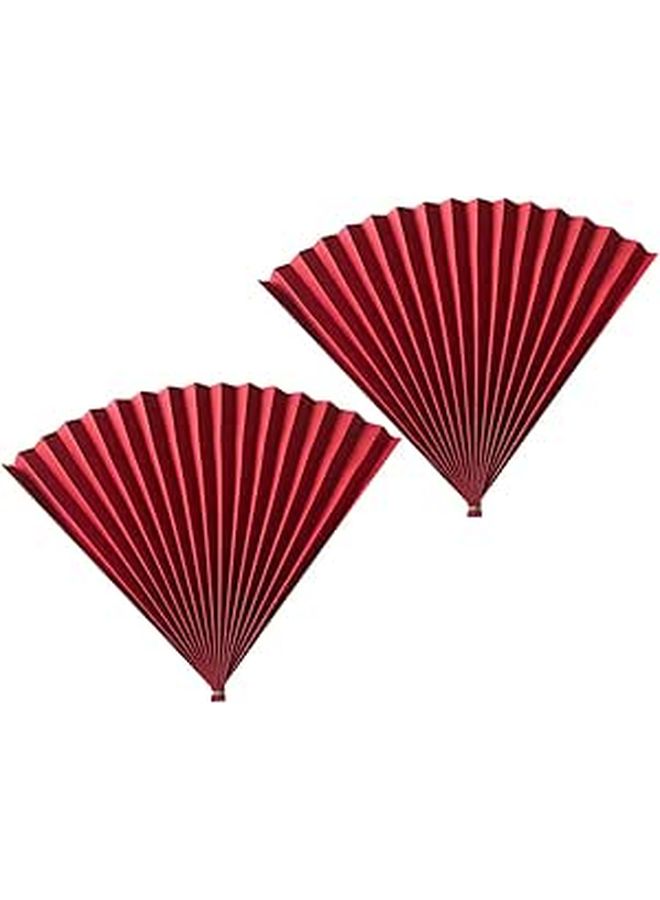 Red Antique Chinese Folding Paper Fans 2pcs Photography Props Handheld Decor - Image 1
