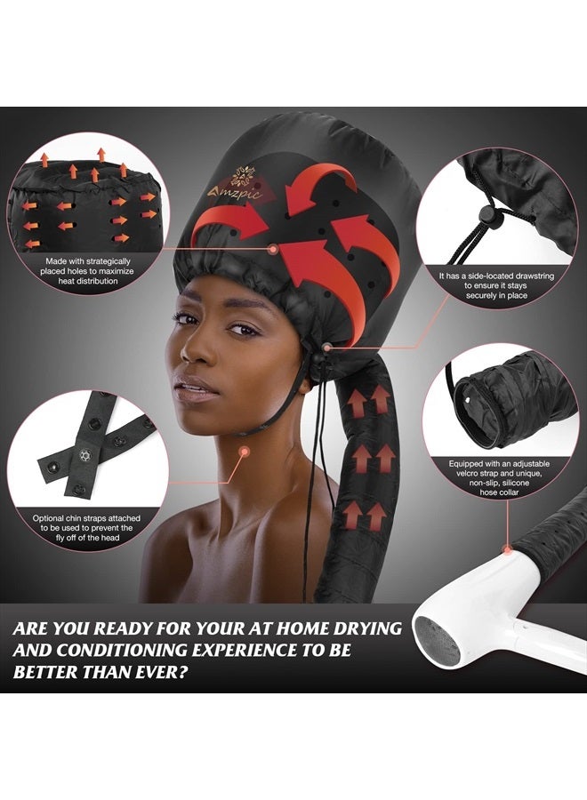 Amzpic Bonnet Hood Hair Dryer Attachment - Soft, Adjustable Extra Large Bonnet Hair Dryer for Speeds Up Drying Time at Home, Easy to Use for Styling, Curling and Deep Conditioning (Black) - Image 3