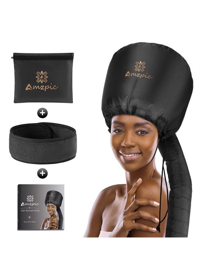 Amzpic Bonnet Hood Hair Dryer Attachment - Soft, Adjustable Extra Large Bonnet Hair Dryer for Speeds Up Drying Time at Home, Easy to Use for Styling, Curling and Deep Conditioning (Black) - Image 1
