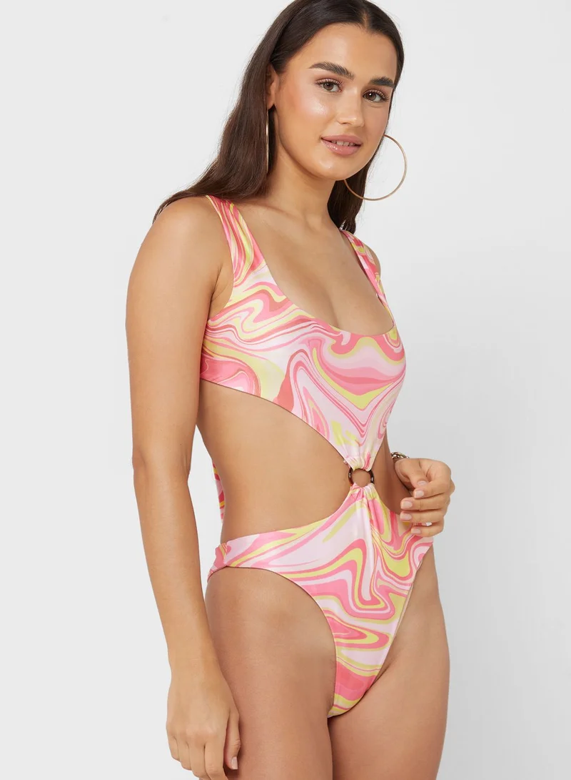 sweat szn Saffy Marble Ring Detail Swimsuit