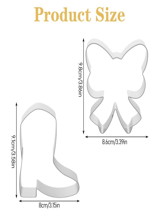 Yolev 2 Pcs Boot and Bow Cookie Cutter Set Metal Cute Cookie Cutters Stainless Steel Boot Bows Gender Reveal Fondant Mold for DIY Craft Baking Birthday Wedding Supplies (Silver) - Image 3
