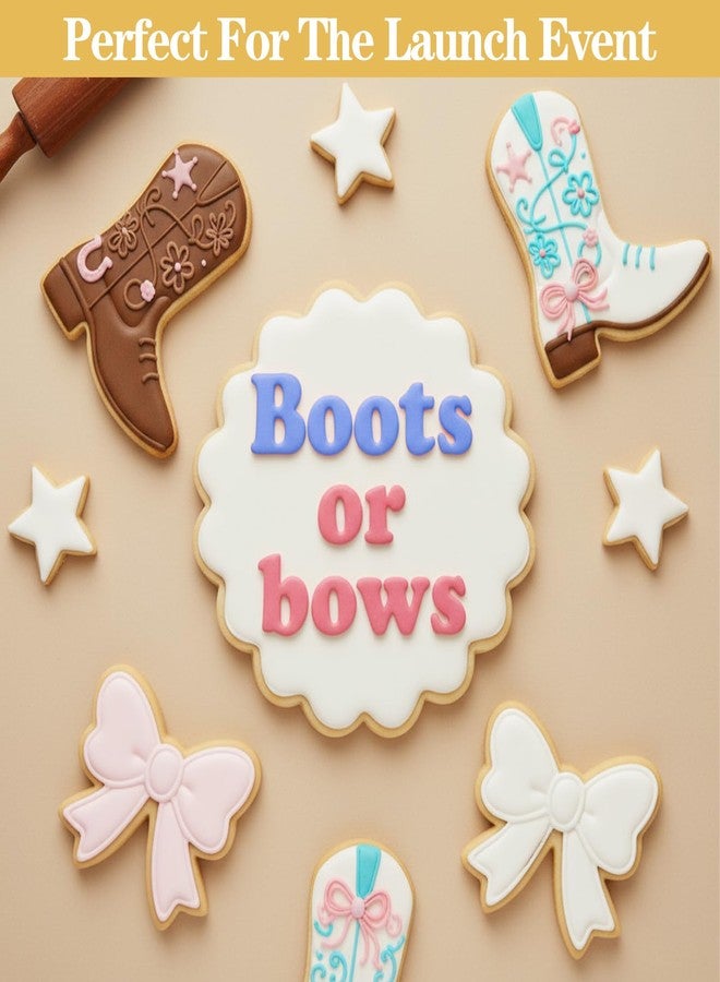 Yolev 2 Pcs Boot and Bow Cookie Cutter Set Metal Cute Cookie Cutters Stainless Steel Boot Bows Gender Reveal Fondant Mold for DIY Craft Baking Birthday Wedding Supplies (Silver) - Image 5