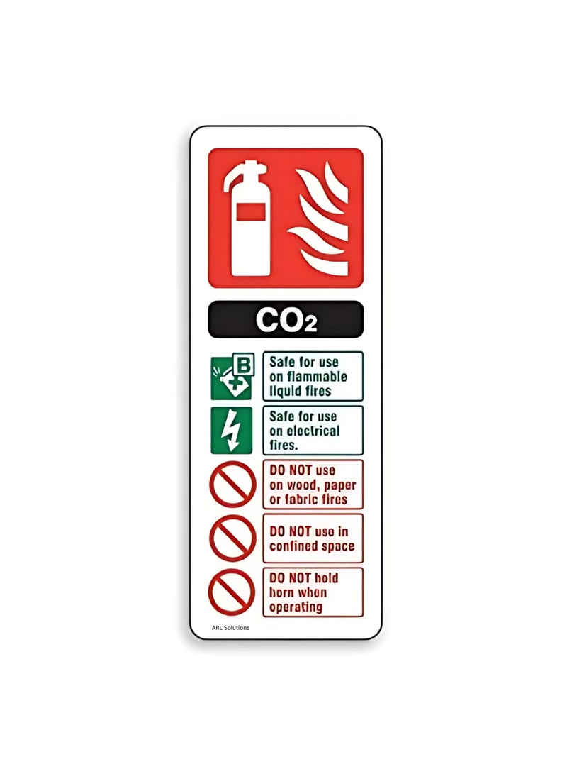 Arab Land Solutions CO2 Fire Extinguisher ID Sign Digitally Printed Sticker (5 X Pack) - 100mm x 280mm - Image 1